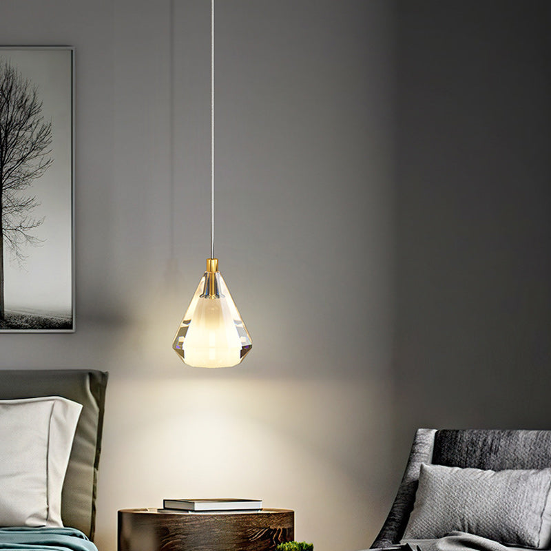 Contemporary Luxury Diamond Copper Glass 1-Light Pendant Light For Living Room