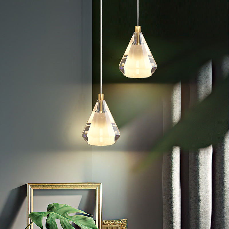 Contemporary Luxury Diamond Copper Glass 1-Light Pendant Light For Living Room