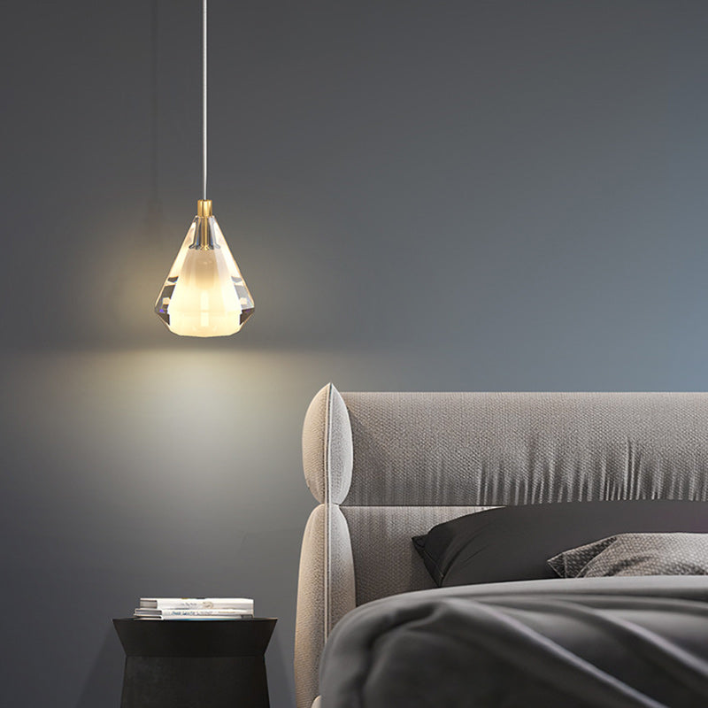 Contemporary Luxury Diamond Copper Glass 1-Light Pendant Light For Living Room