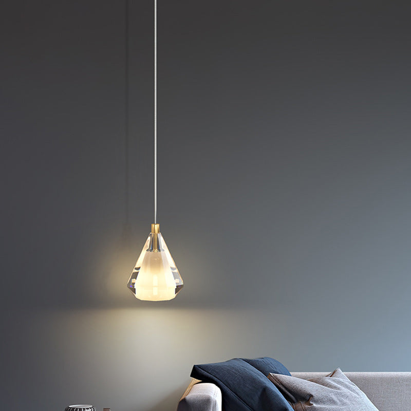 Contemporary Luxury Diamond Copper Glass 1-Light Pendant Light For Living Room