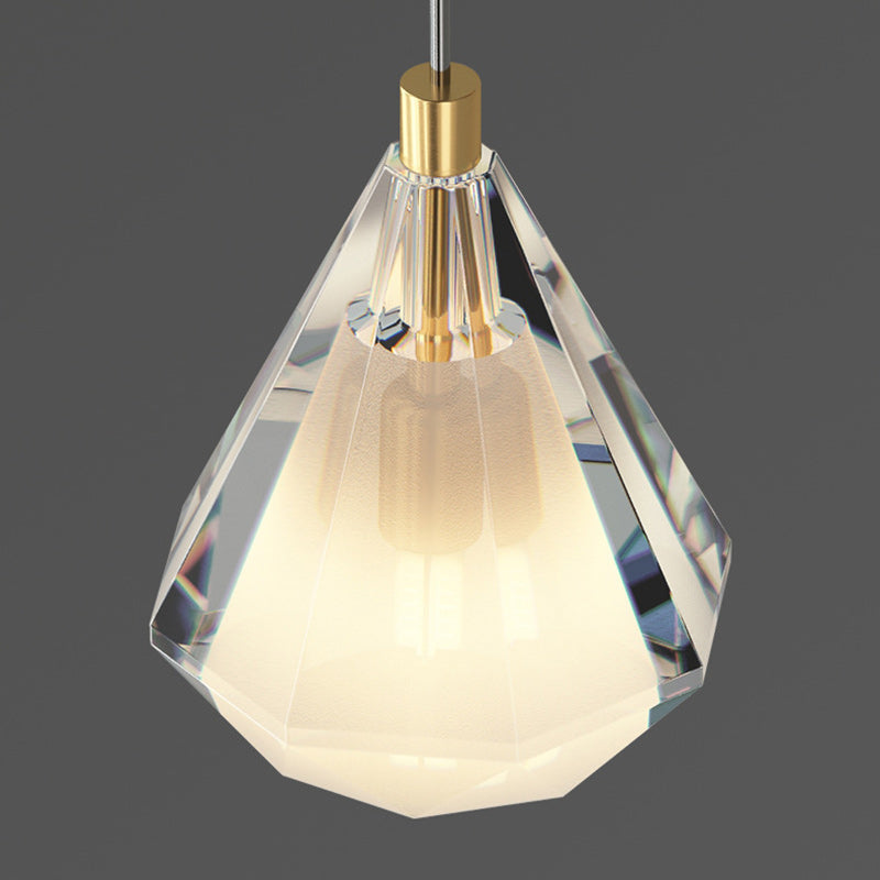 Contemporary Luxury Diamond Copper Glass 1-Light Pendant Light For Living Room