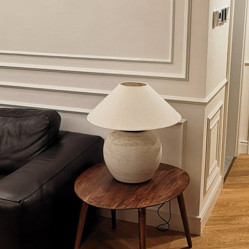 Traditional Japanese Drum Ceramic Fabric 1-Light Table Lamp For Living Room