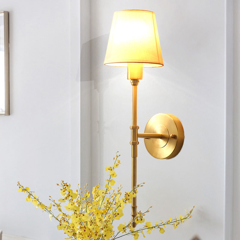 Contemporary Luxury Drum Copper Fabric 1/2-Light Wall Sconce Lamp For Living Room