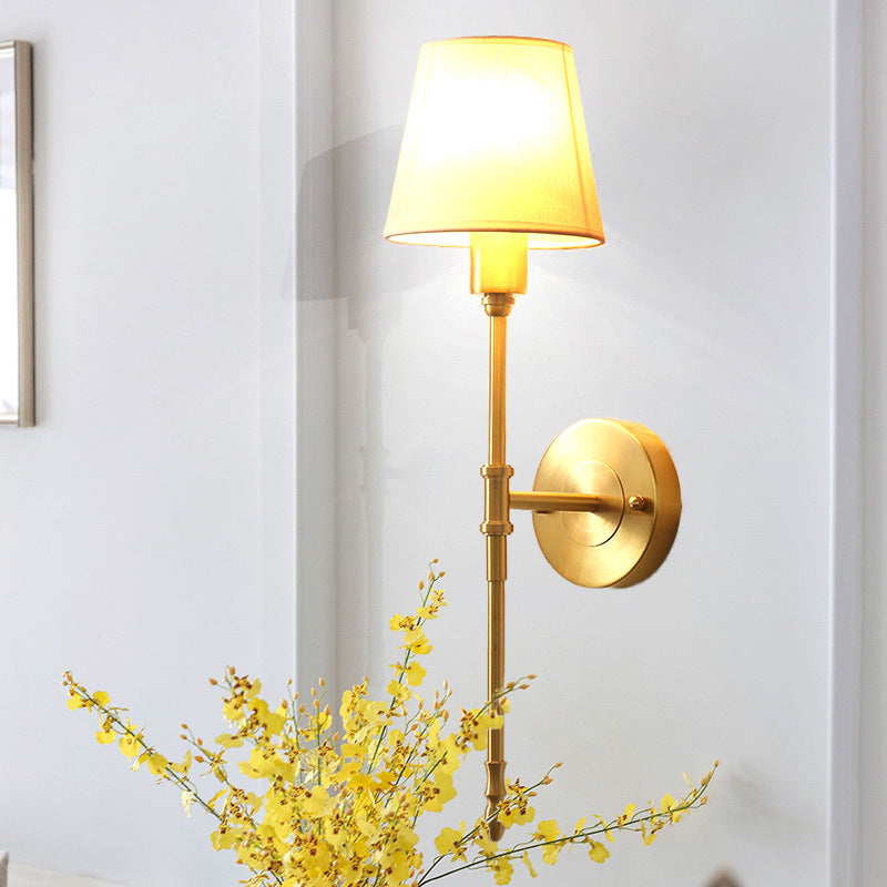 Contemporary Luxury Drum Copper Fabric 1/2-Light Wall Sconce Lamp For Living Room