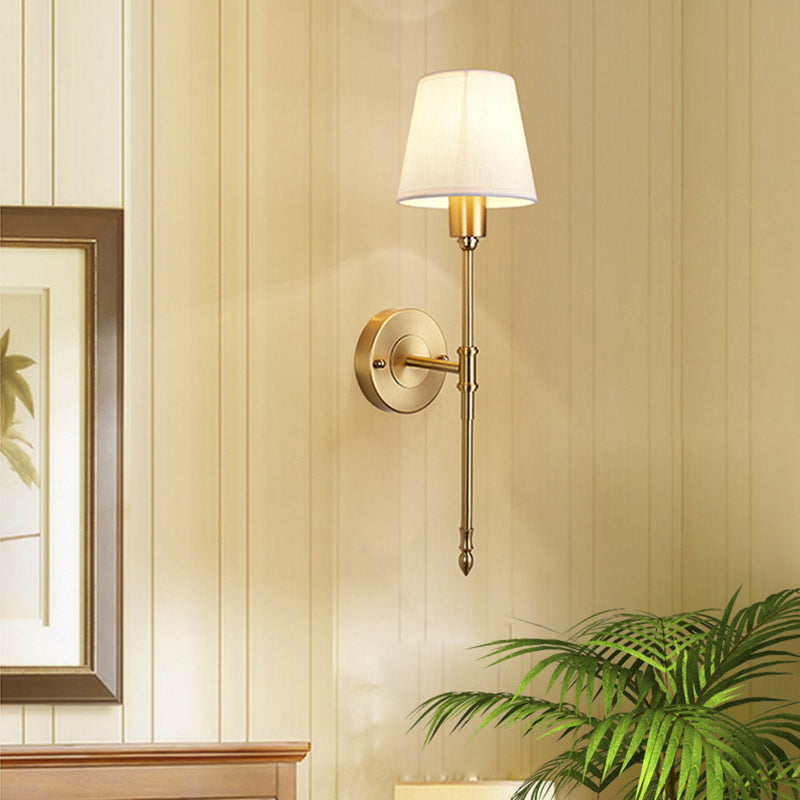 Contemporary Luxury Drum Copper Fabric 1/2-Light Wall Sconce Lamp For Living Room