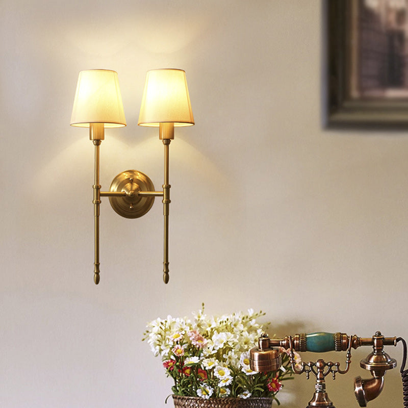Contemporary Luxury Drum Copper Fabric 1/2-Light Wall Sconce Lamp For Living Room