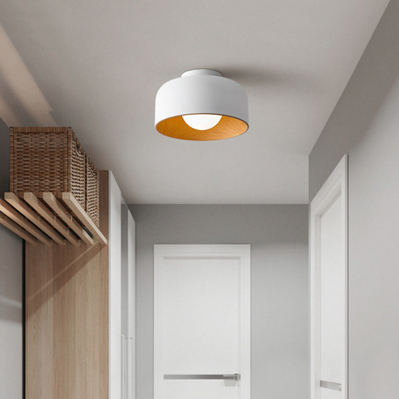 Contemporary Nordic Round Iron Glass 1-Light Semi-Flush Mount Ceiling Light For Living Room