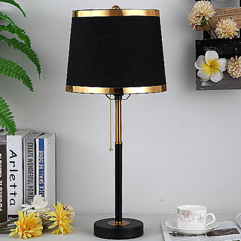Contemporary Scandinavian Drum Iron Fabric 1-Light Table Lamp For Living Room