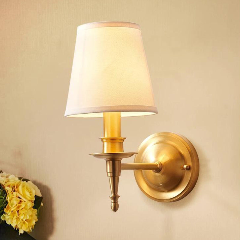 Traditional Vintage Drum Copper Fabric 1/2-Light Wall Sconce Lamp For Living Room