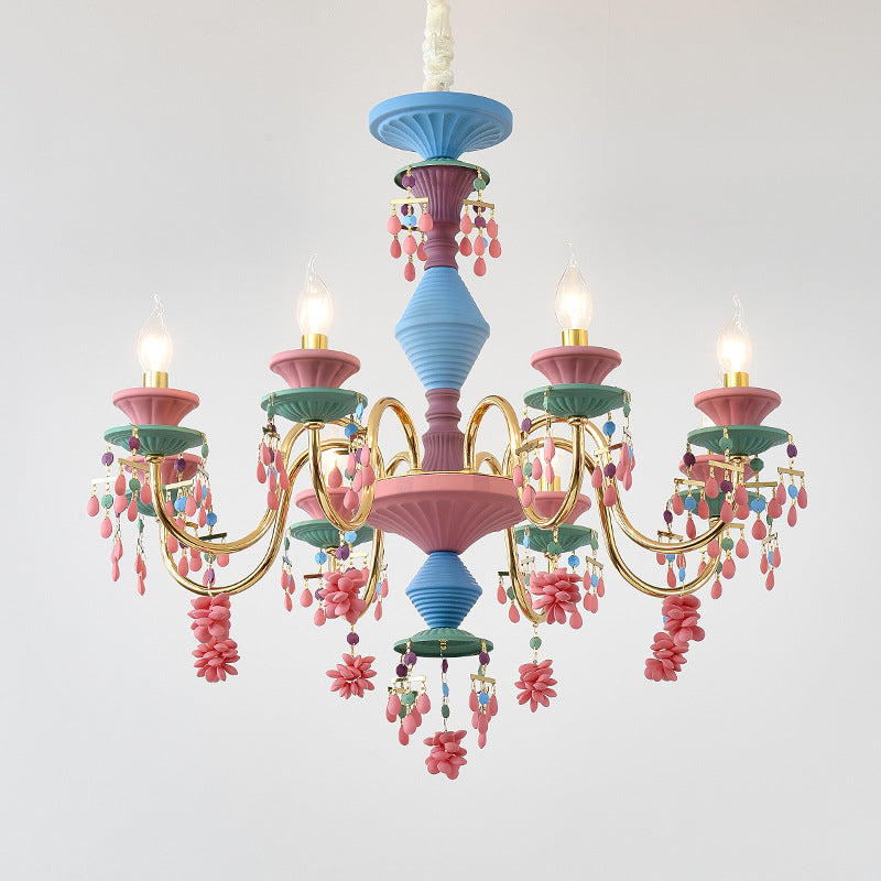 Traditional French Candlestick Iron Crystal 8-Light Kids Chandelier For Living Room
