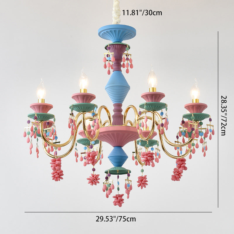 Traditional French Candlestick Iron Crystal 8-Light Kids Chandelier For Living Room