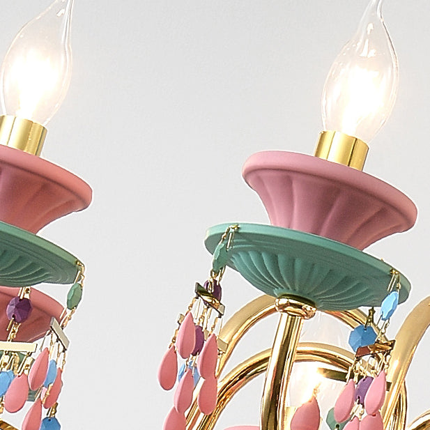 Traditional French Candlestick Iron Crystal 8-Light Kids Chandelier For Living Room