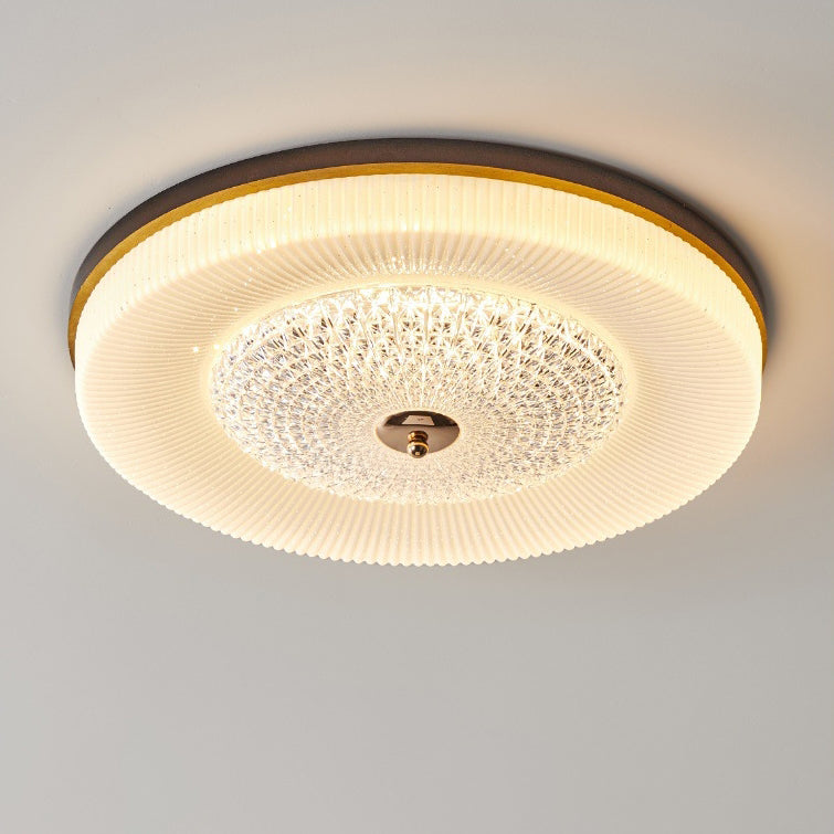 リビングルームに最適な、伝統的なヴィンテージラウンドウッドアクリルLEDフラッシュマウントシーリングライト