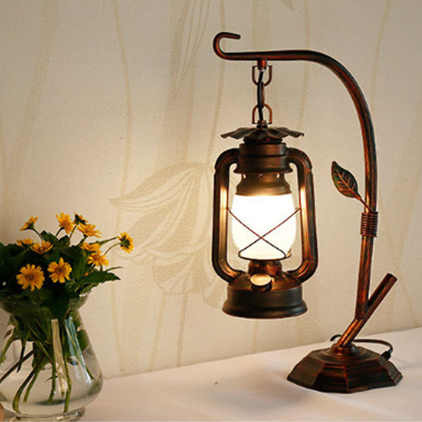 Contemporary Industrial Oval Iron Glass 1-Light Table Lamp For Living Room