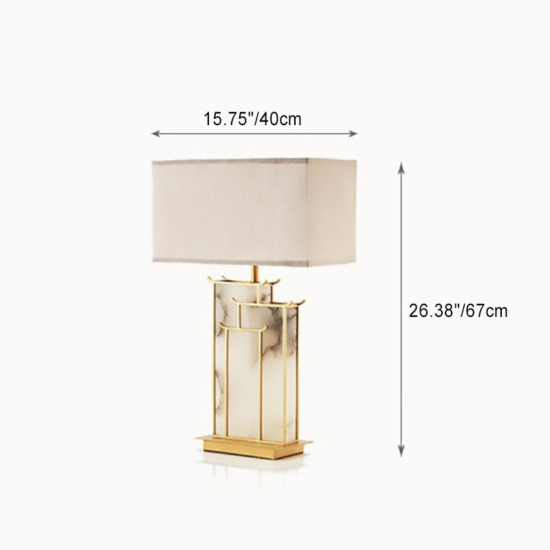 Traditional Chinese Rectangular Iron Fabric 1-Light Table Lamp For Living Room