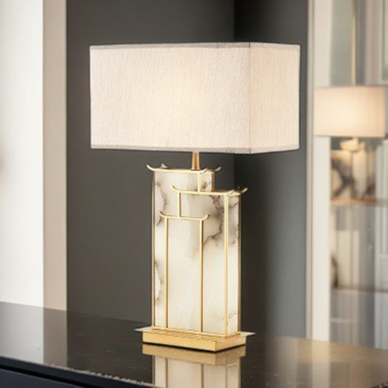 Traditional Chinese Rectangular Iron Fabric 1-Light Table Lamp For Living Room