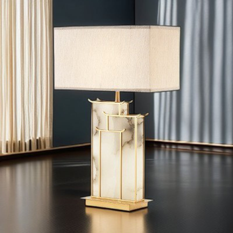 Traditional Chinese Rectangular Iron Fabric 1-Light Table Lamp For Living Room