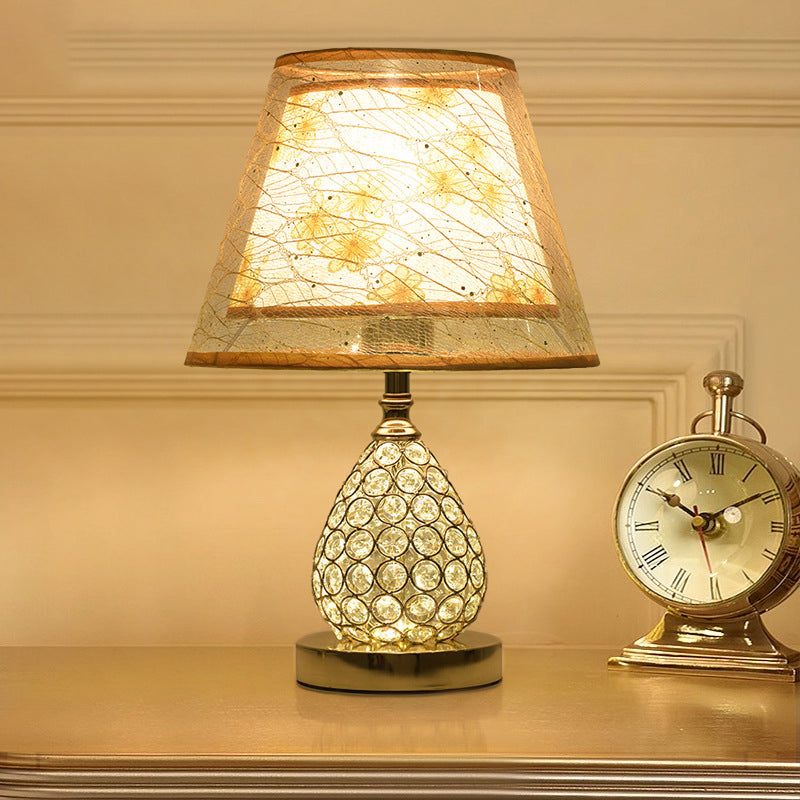 Contemporary Luxury Drum Iron Crystal Fabric 1-Light Table Lamp For Living Room