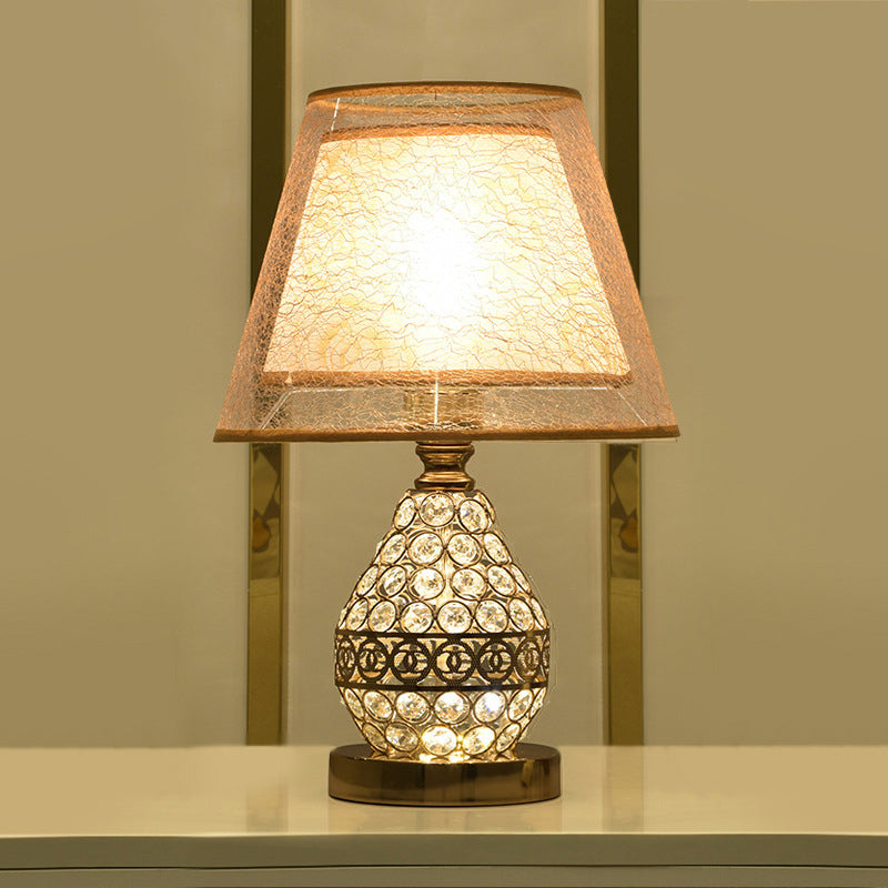 Contemporary Luxury Drum Iron Crystal Fabric 1-Light Table Lamp For Living Room