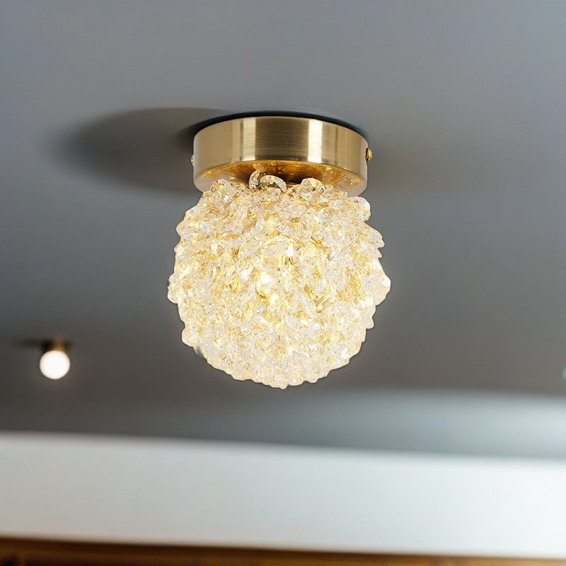 Contemporary Luxury Globe Iron Crystal 1-Light Semi-Flush Mount Ceiling Light For Living Room