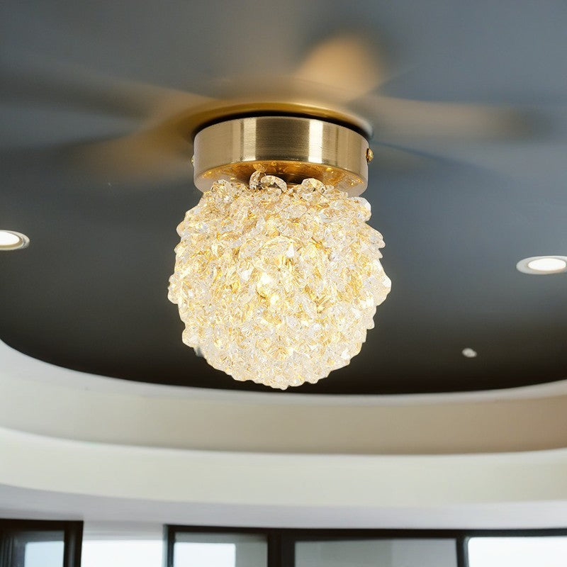 Contemporary Luxury Globe Iron Crystal 1-Light Semi-Flush Mount Ceiling Light For Living Room