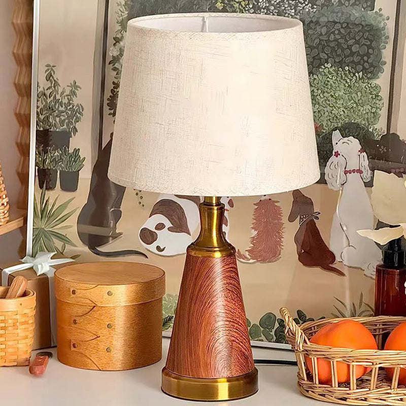 Traditional Vintage Drum Wood Iron Fabric 1-Light Table Lamp For Living Room