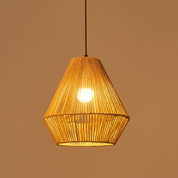 Traditional Vintage Round Iron Rattan 1-Light Pendant Light For Living Room