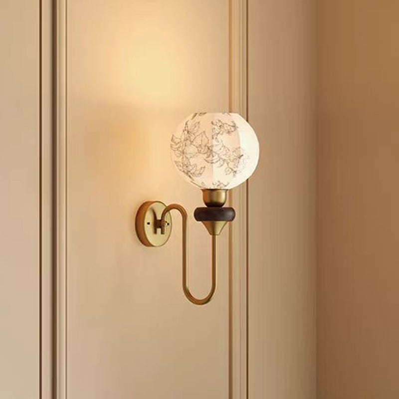 Traditional French Oval Iron Wood Fabric 1-Light Wall Sconce Lamp For Living Room