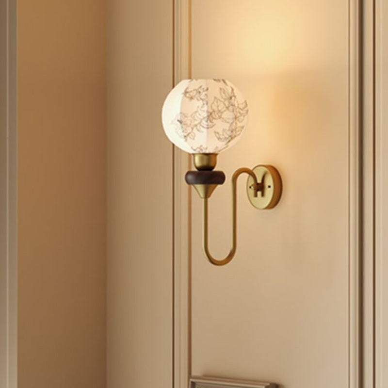 Traditional French Oval Iron Wood Fabric 1-Light Wall Sconce Lamp For Living Room
