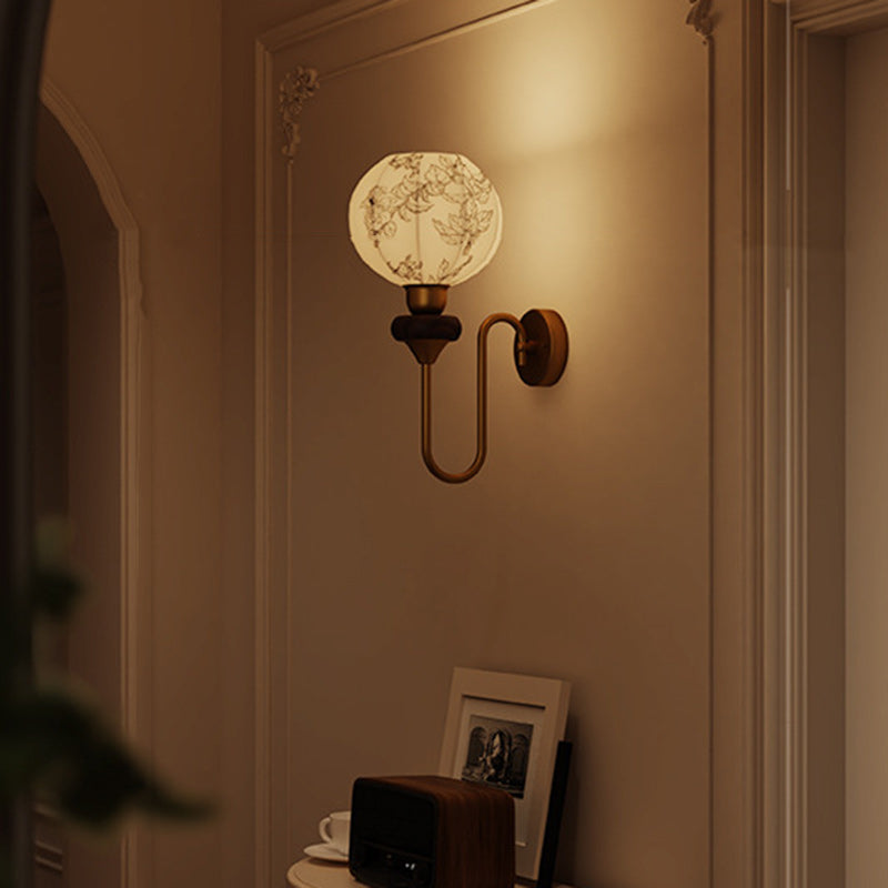 Traditional French Oval Iron Wood Fabric 1-Light Wall Sconce Lamp For Living Room