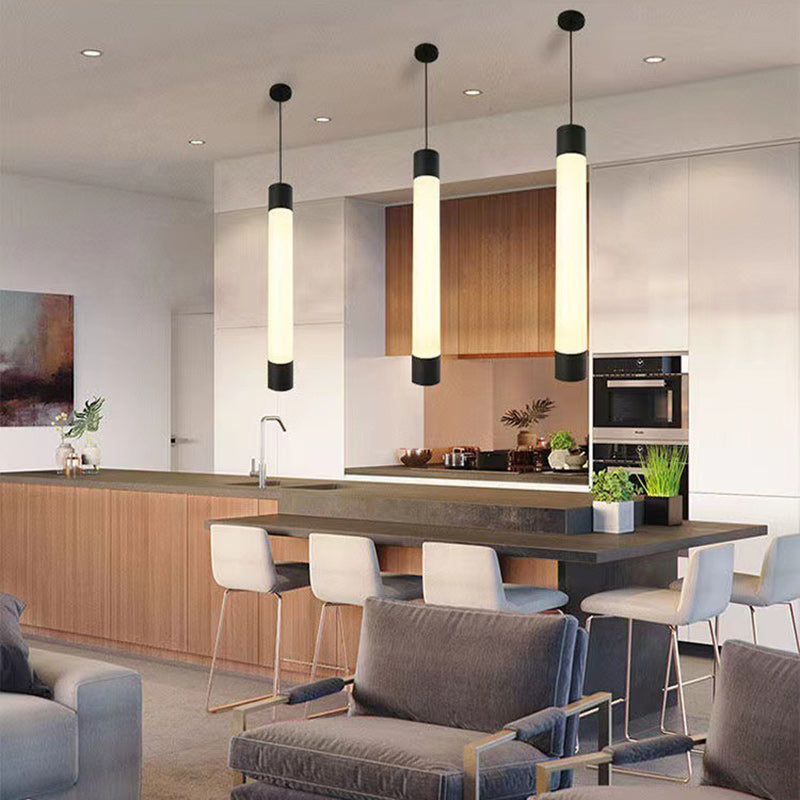 Contemporary Nordic Column Iron Acrylic LED Pendant Light For Living Room