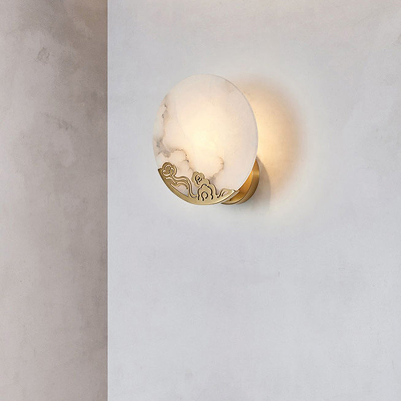 伝統的な中国製の丸型銅石1灯壁取り付け用燭台ランプ(リビングルーム用)