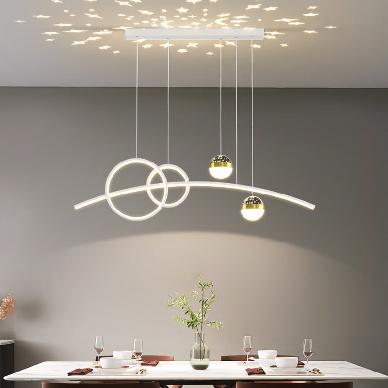 Contemporary Nordic Stripe Iron Aluminum Acrylic LED Island Light Chandelier For Living Room