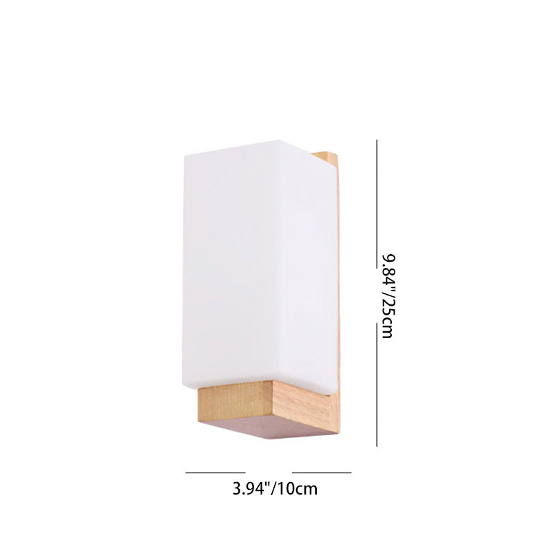 Contemporary Nordic Rectangular Wood Glass 1-Light Wall Sconce Lamp For Living Room