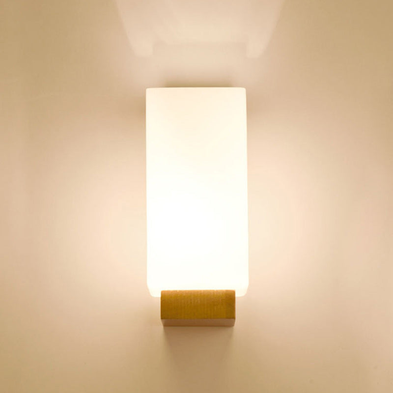Contemporary Nordic Rectangular Wood Glass 1-Light Wall Sconce Lamp For Living Room