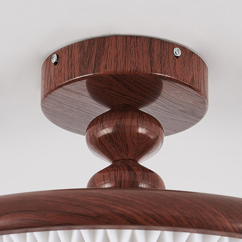 Traditional Vintage Round Iron Plastic LED Semi-Flush Mount Ceiling Light For Living Room