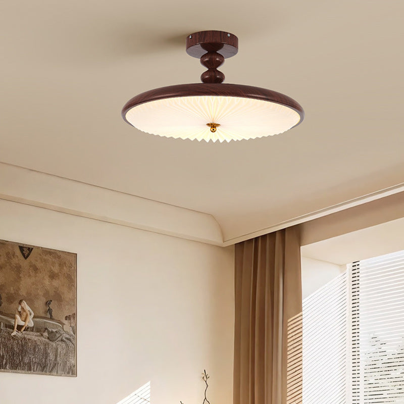Traditional Vintage Round Iron Plastic LED Semi-Flush Mount Ceiling Light For Living Room