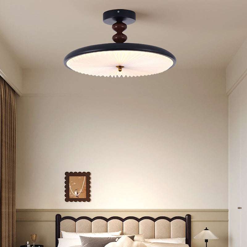 Traditional Vintage Round Iron Plastic LED Semi-Flush Mount Ceiling Light For Living Room
