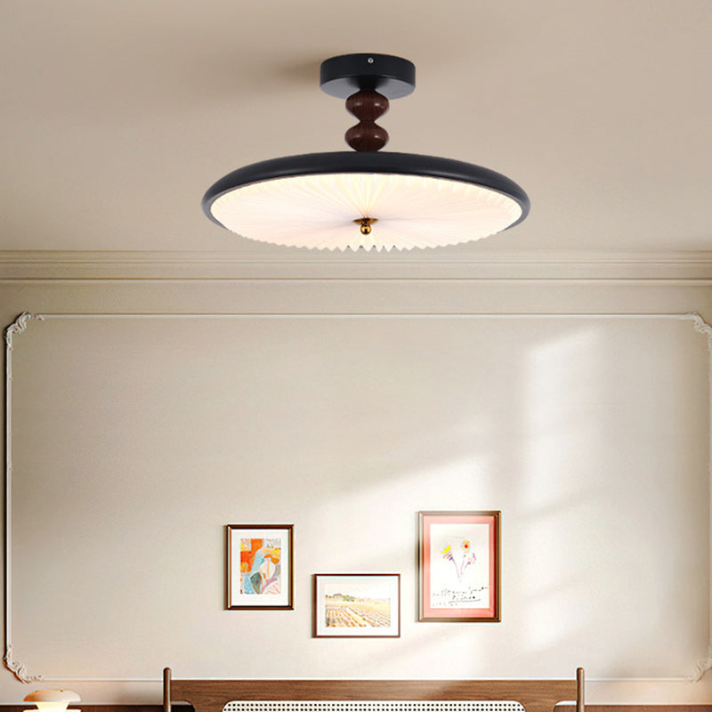 Traditional Vintage Round Iron Plastic LED Semi-Flush Mount Ceiling Light For Living Room