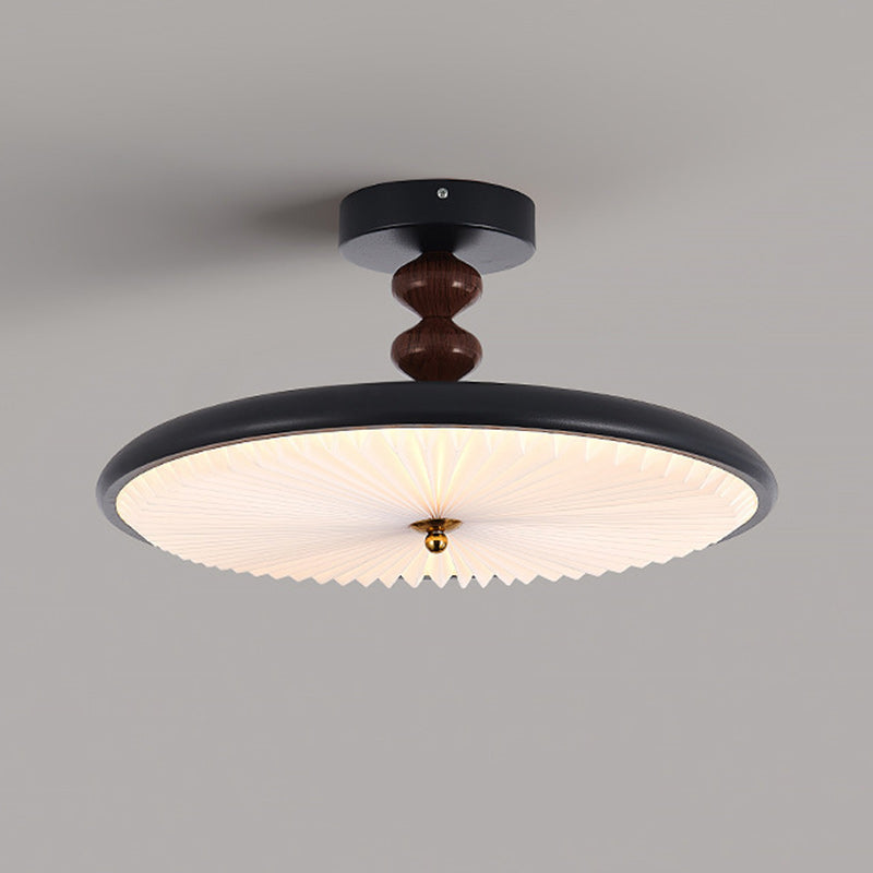 Traditional Vintage Round Iron Plastic LED Semi-Flush Mount Ceiling Light For Living Room