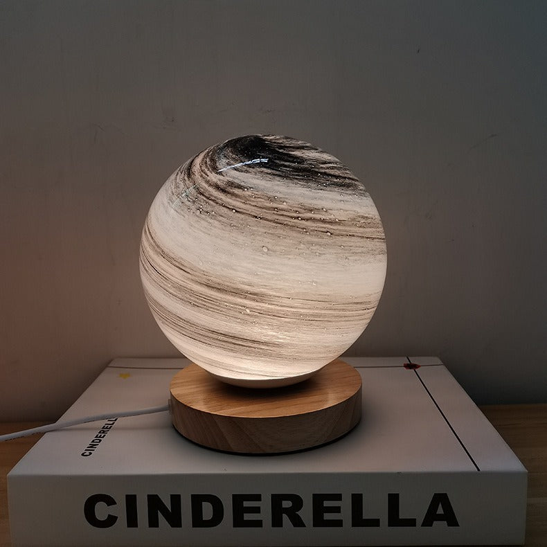 Contemporary Creative Globe Wood Glass LED Table Lamp For Living Room