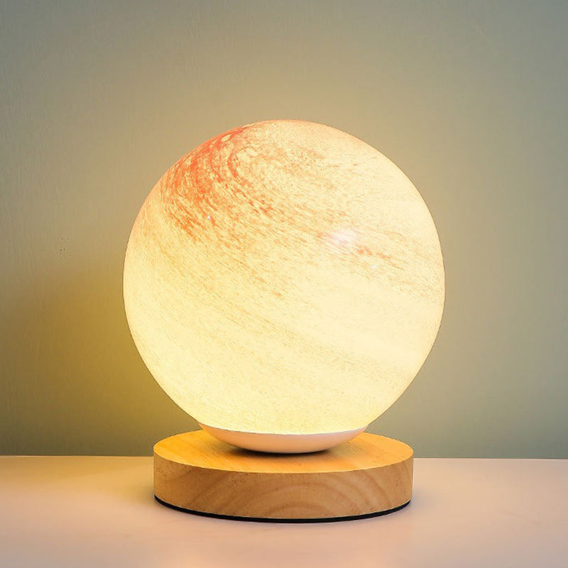 Contemporary Creative Globe Wood Glass LED Table Lamp For Living Room