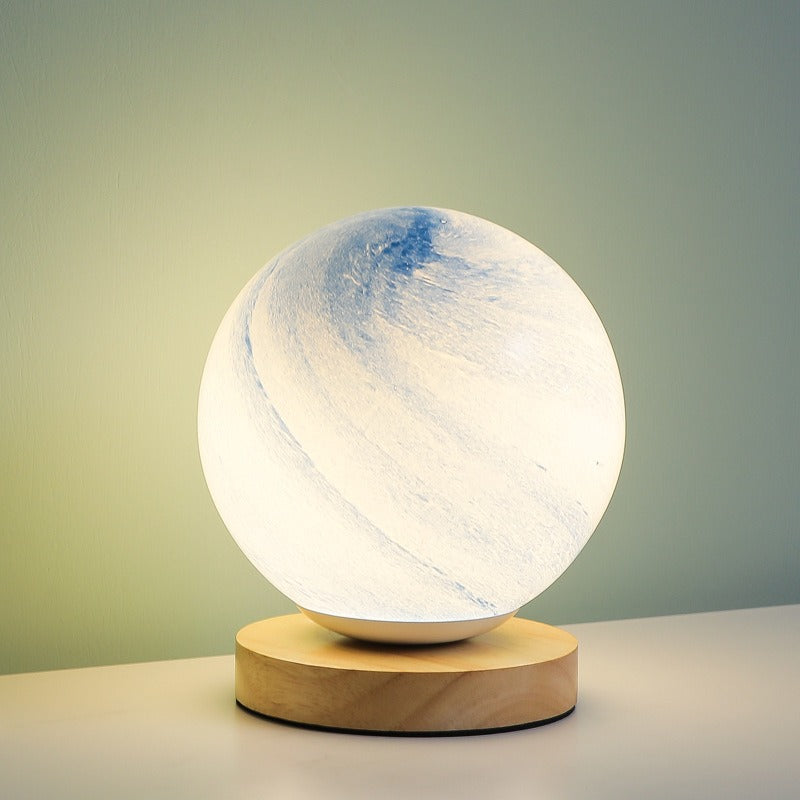 Contemporary Creative Globe Wood Glass LED Table Lamp For Living Room