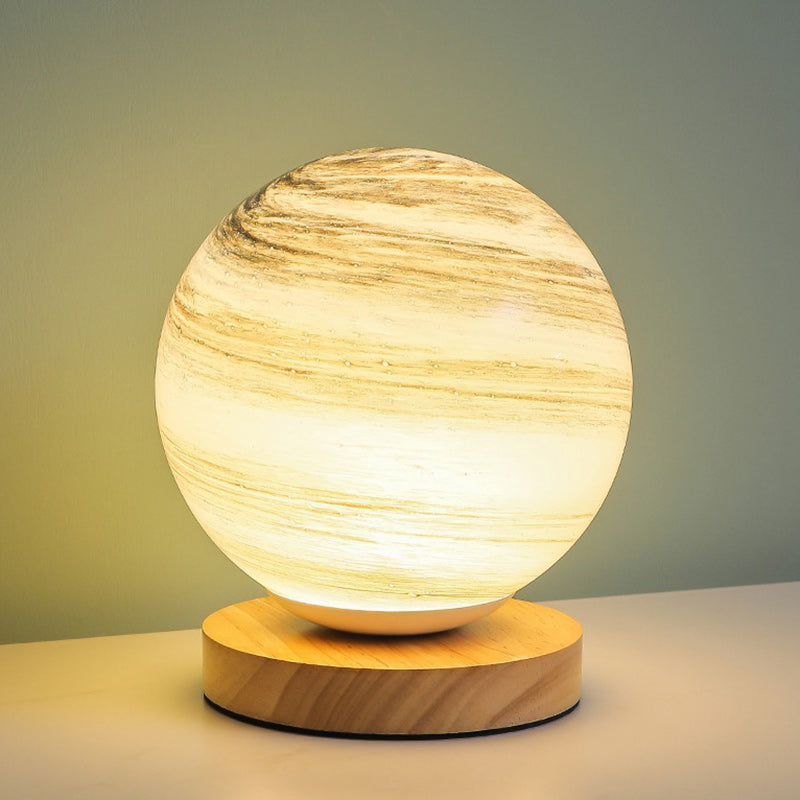 Contemporary Creative Globe Wood Glass LED Table Lamp For Living Room