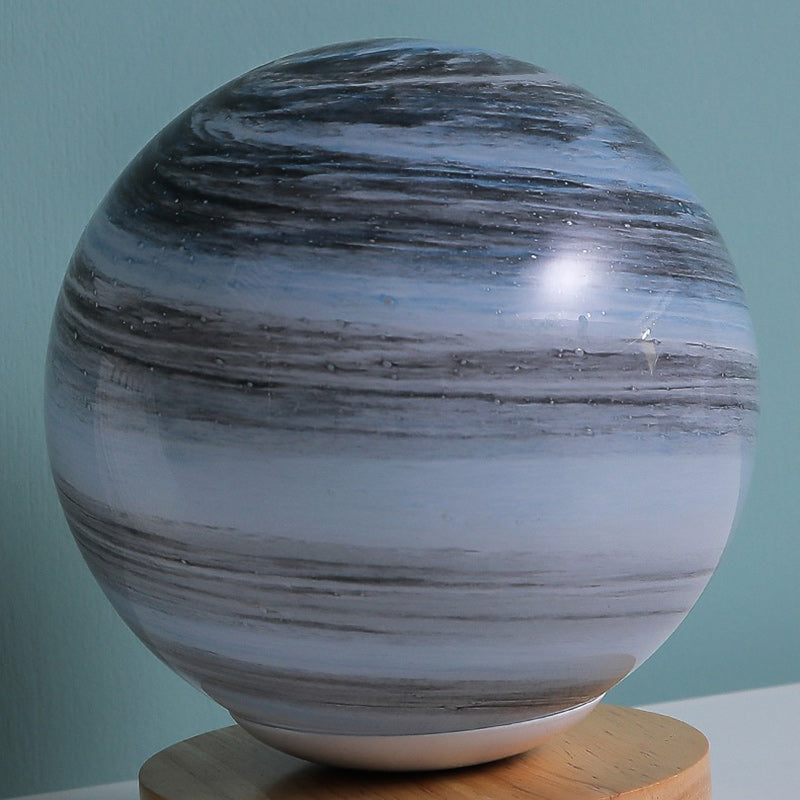 Contemporary Creative Globe Wood Glass LED Table Lamp For Living Room
