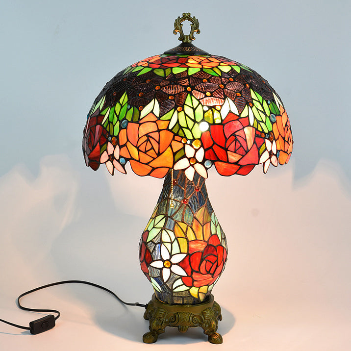 Traditional Tiffany Dome Iron Glass 2-Light Table Lamp For Living Room