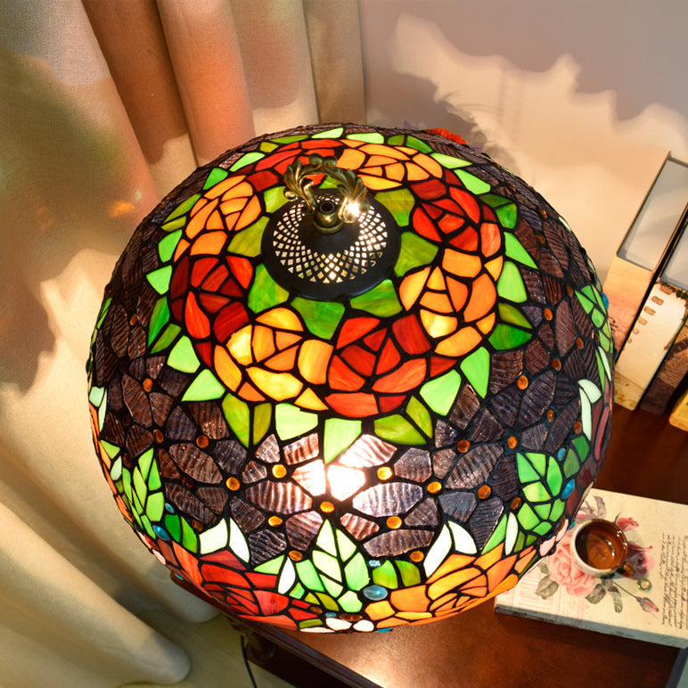 Traditional Tiffany Dome Iron Glass 2-Light Table Lamp For Living Room