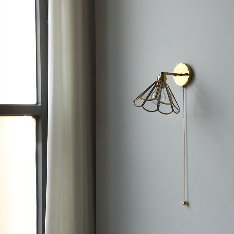 Contemporary Nordic Hexagonal Copper Glass 1-Light Wall Sconce Lamp For Living Room