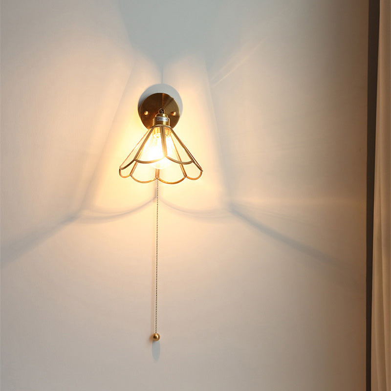 Contemporary Nordic Hexagonal Copper Glass 1-Light Wall Sconce Lamp For Living Room