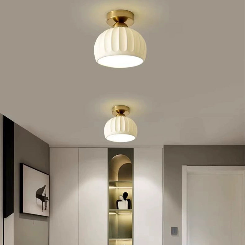 Contemporary Creative Round Iron Ceramic 1-Light Semi-Flush Mount Ceiling Light For Living Room